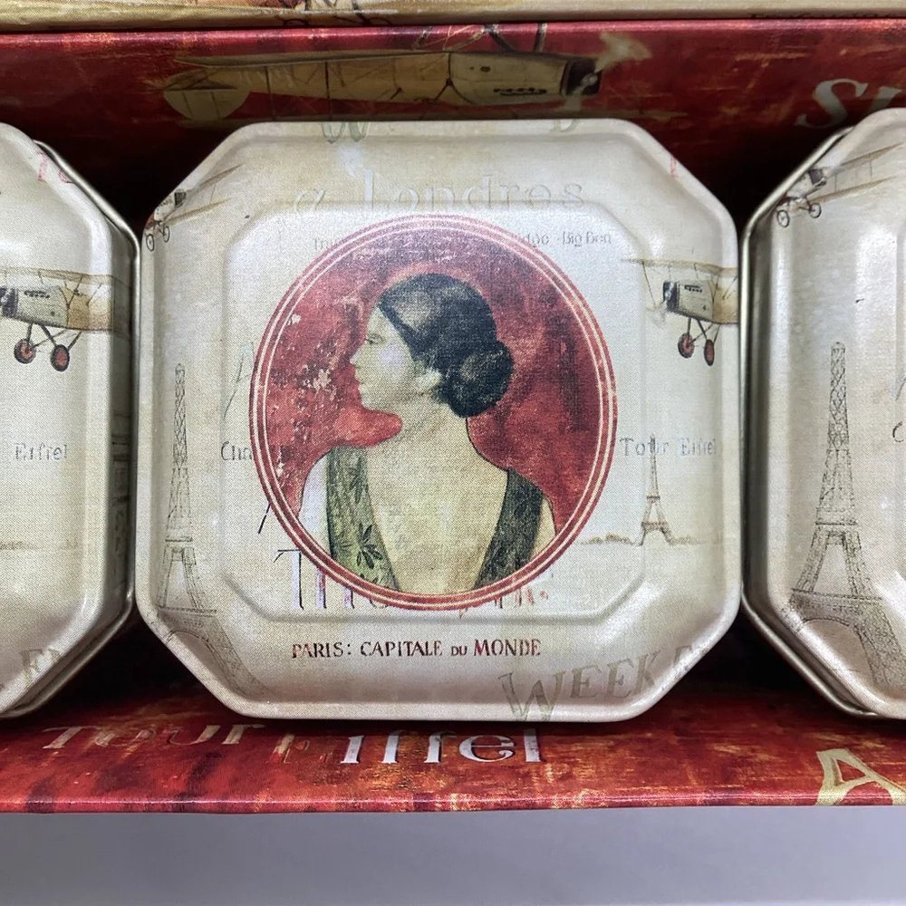 3 Candle Tins Honey Vanilla Vintage Paris Artwork NIB